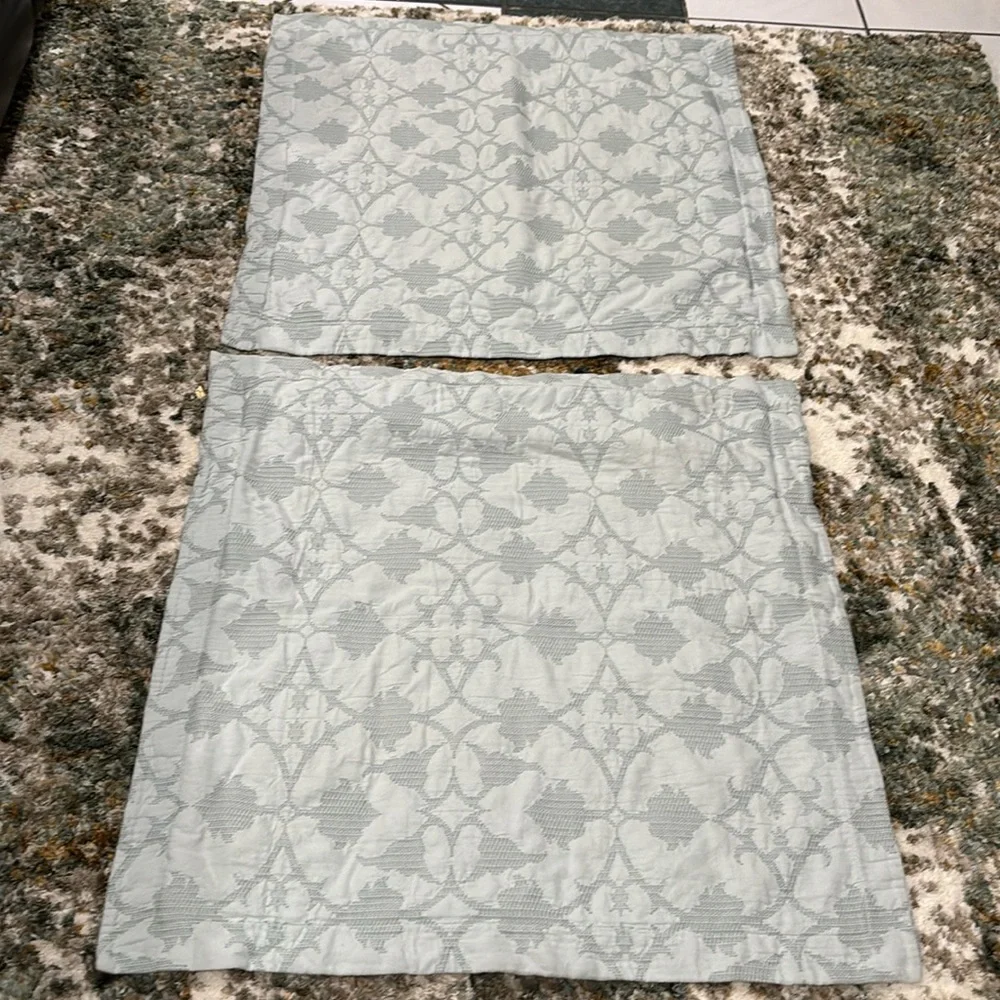 Pottery Barn Jacquard Matelasse Blue Gray (lite green)Euro Shams 26”x26”Set of 2